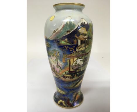 A rare Carltonware lustre vase with painted and gilded decoration.Approx 26cm, some crazing and minor rubbing to top