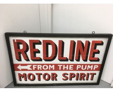 A further large wooden painted sign advertising Redline Motor Spirit.Approx 67x105cm