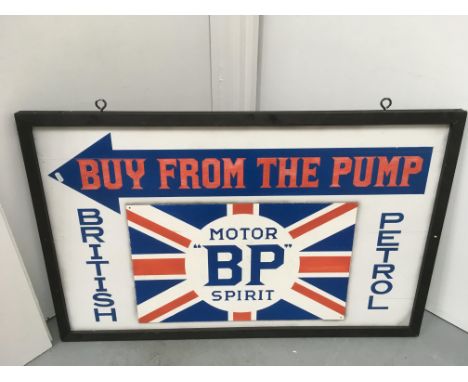 A simialr large wooden painted sign advertising BP Motor Spirit.Approx 67.5x105cm