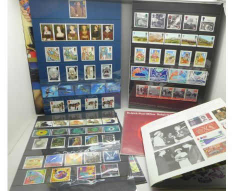 Stamps;- four Royal Mail mint stamps Year Packs, 1994 to 1997, and two British Post Office Souvenir Packs, Belgica '72 and Ro