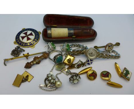 Jewellery, cufflinks including motorbike and horse, a wristwatch, etc.