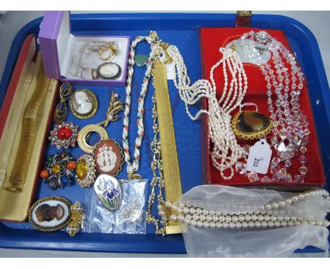 A Mixed Lot of Assorted Costume Jewellery, including imitation pearls, Victorian and other cameo brooches, further costume br