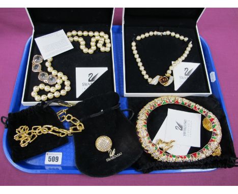Swarovski; Modern Statement Imitation Pearl Necklaces, boxed, together with a multi colour choker style necklace, a pair of m