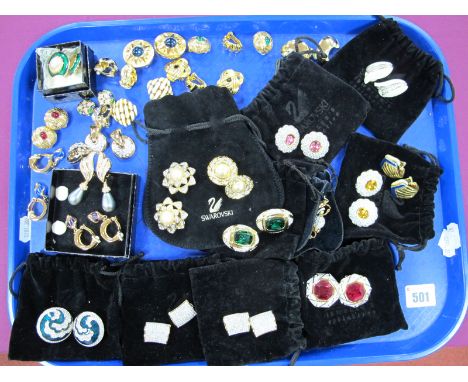 A Collection of Assorted Swarovski and Other Costume Earrings, (unpierced clip on), including imitation pearl etc :- One Tray
