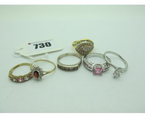 A 9ct God Five Stone Dress Ring, (finger size M1/2), together with a cluster dress ring, stamped "375", four further dress ri