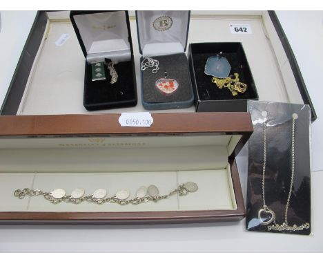 Modern Charm Bracelet, in original box 'he Bracelet of Blessings', heart shape pendants on chains, Chinese jade coloured pane