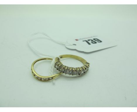 A Modern 9ct Gold Half Eternity Style Dress Ring, claw set (finger size O1/2) (3grams); a dainty 14ct gold diamonique (DQCZ) 