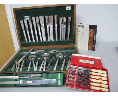 Gerald Benney for Viners; 1970's Studio Pattern Eight Setting Canteen of Stainless Steel Cutlery, complete with boxed meat kn