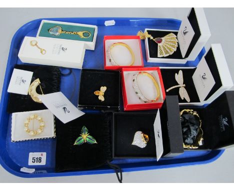 Assorted Modern Costume Jewellery, including Swarovski brooches, key ring, etc :- One Tray 