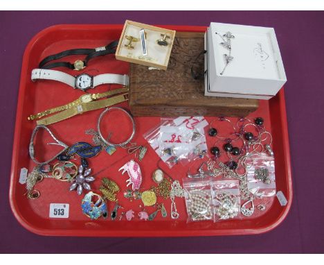 A Mixed Lot of Assorted Costume Jewellery, including hallmarked silver bangle, ladies wristwatches, "925" and other earrings,