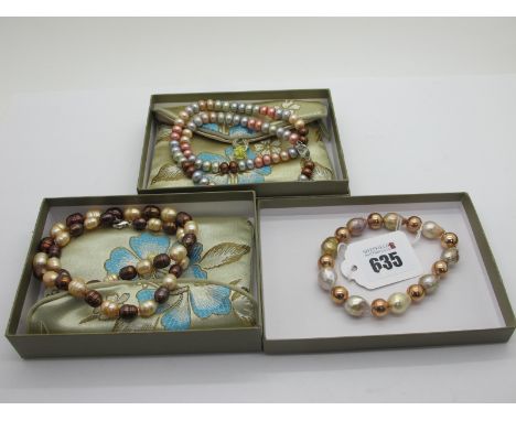 A Modern Honora Ming Pearl Bead Bracelet, to magnetic clasp; Together with Two Modern Honora Pearl Bead Necklaces. (3) 