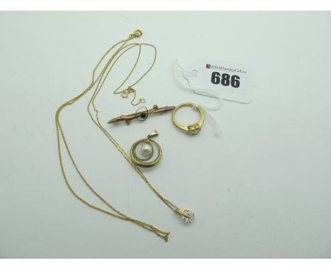 Vintage Bar Brooch, (stamped "9ct"), dress ring, pendants etc. 