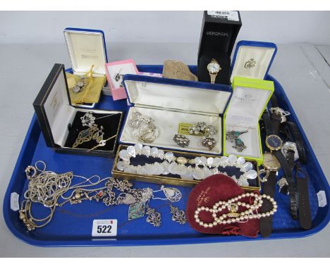 A Mixed Lot of Assorted Costume Jewellery, including mother of pearl leaf necklace, "925" and other earrings, imitation pearl