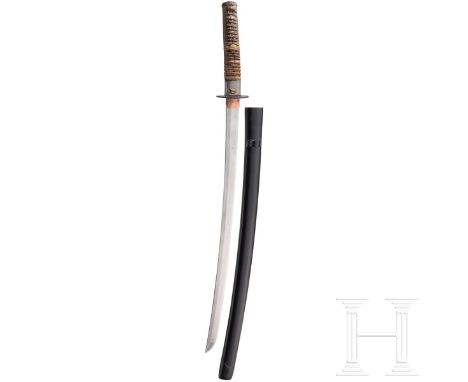 Wakizashi, Japan, Ende Edo-Periode  Klinge Shinogi Tsukuri mit sehr flachem Torii Zori, Kaen Boshi mit langem Kaeri, Itame Ha