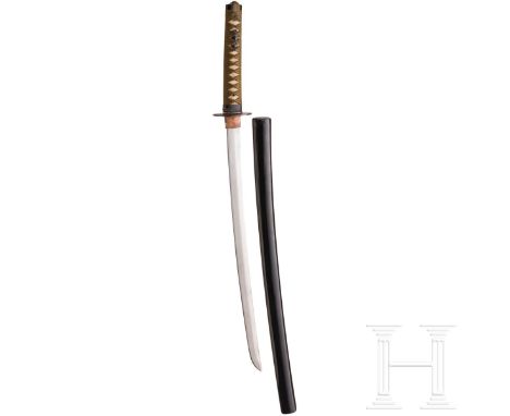 Wakizashi, Japan, 2. Hälfte Edo-Periode  Klinge Shinogi Tsukuri, Tori Zori, Chu Kissaki, Iorimune, Hada und Hamon verputzt, Y