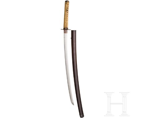 Wakizashi, Japan, 2. Hälfte Edo-Periode  Klinge Shinogi Tsukuri, Chu Kissaki, Iorimune, Tori Zori, Hada verputzt, große runde