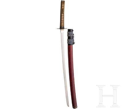 Wakizashi, Japan, späte Meji-Periode, um 1900  Klinge Shinogi Tsukuri, Iorimune, Chu Kissaki, flaches Tori Zori, Hamon Gunome