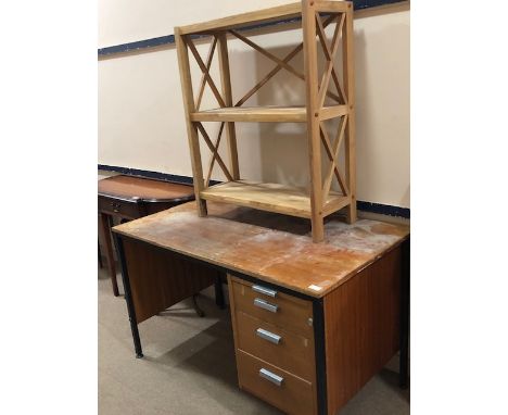 MODERN OFFICE DESK, 120cm wide, along with an oak open shelf bookcase