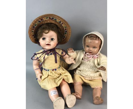 TWO MID 20TH CENTURY DOLLS, including a walkie talkie doll, along with a doll's blue tea service and a selection of doll's ho