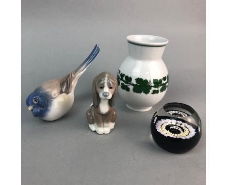 MODERN MEISSEN VASE, 10.5cm high, along with a Bing &amp;Grondhal figure of a bird, Llladro puppy and a small Caithness paper