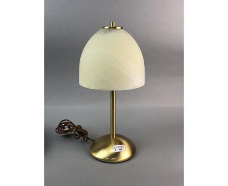 MODERN TABLE LAMP, along with an upholstered miniature footstool