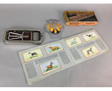AUTOMOBILE ASSOCIATION BADGE, along with cigarette cards, Rolls razors and watch parts