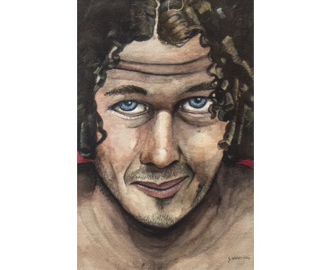 S. WALKER, SELF PORTRAIT watercolour on paper, signed and dated 2000 28cm x 19cm Mounted, framed and under glass