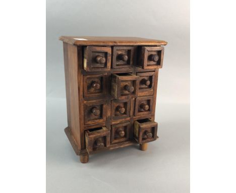 GENT'S VINTAGE TRAVEL VANITY SET, along with a collection of various bells, small stained wood collector's chest and vintage 