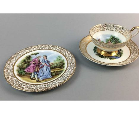 IMPERIAL BONE CHINA GILT HALF TEA SERVICE, each piece decorated to depict a courting couple, the underside inscribed 'Imperia