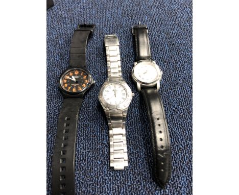 COLLECTION OF GENTLEMAN'S WRIST WATCHES AND CLOCKS, the watches including Casio and Quicksilver, the clocks including an Edin