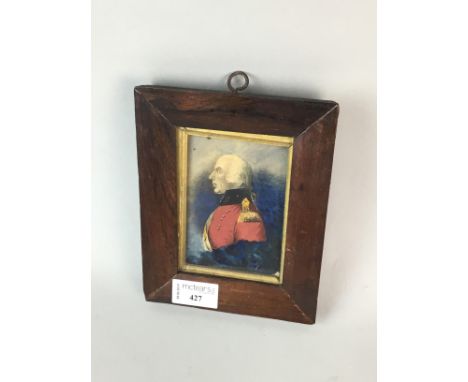 MINIATURE GEORGIAN PORTRAIT OF CAPTAIN GORDON, 11cm x 7.5cm, framed and under glass