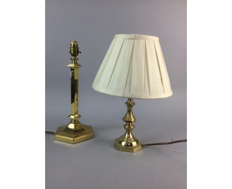 TWO BRASS TABLE LAMPS, along with a Japanese satsuma vase converted to a table lamp (3)