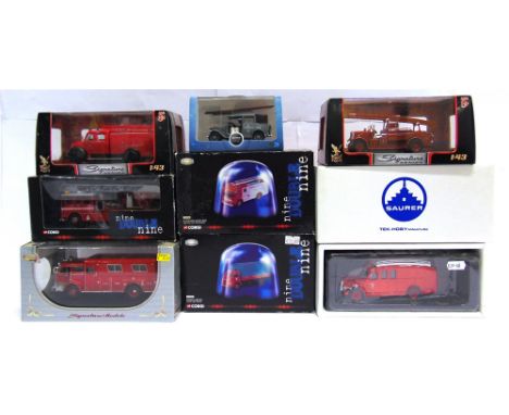 EIGHT 1/43 SCALE &amp; OTHER FIRE SERVICE VEHICLES  by Corgi Nine Double Nine (3); Yat Ming Road Signature (2); and others, (