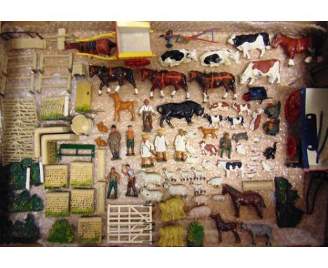 ASSORTED LEAD FARM ANIMALS, FIGURES &amp; ACCESSORIES  by Britains and others, many over-painted, all unboxed, (approximately