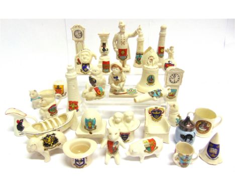 CRESTED CHINA - ASSORTED  comprising a Grafton boy holding model yacht, on beach base (Royal Leamington Spa); Arcadian Police