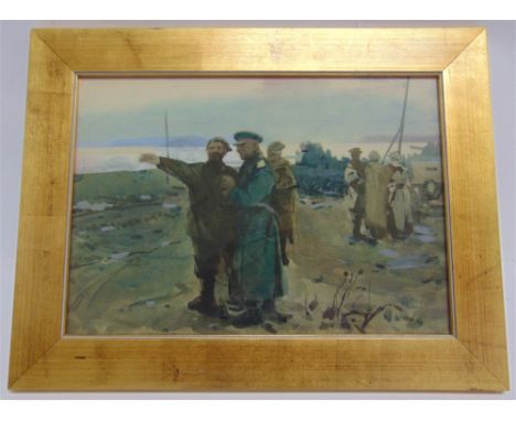 V. PINCHUCK (RUSSIAN SCHOOL)  'Leading to capture',  a Soviet army officer interviewing a peasant with soldiers and armoured 
