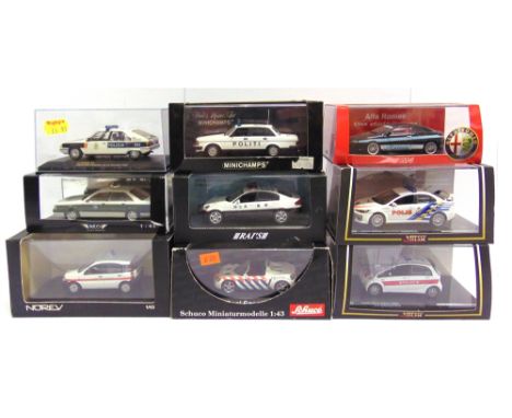 NINE 1/43 SCALE DIECAST &amp; CAST RESIN OVERSEAS POLICE CARS  by Vitesse (2); Minichamps (1); Kyosho (1); Norev (1); Neo (1)