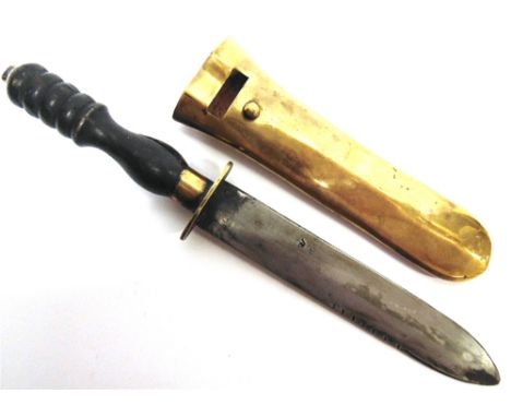 A DIVER'S KNIFE  in the style of Siebe Gorman, the 20.5cm blade crudely and indistinctly stamped 'SG', with an ebonized turne