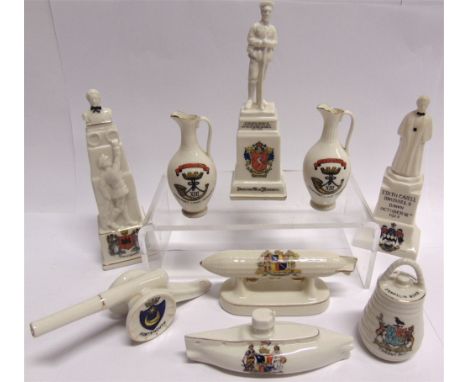 CRESTED CHINA - GREAT WAR   comprising a rare Coronet Ware Dartford War Memorial (Dartford); Arcadian submarine (Birmingham);