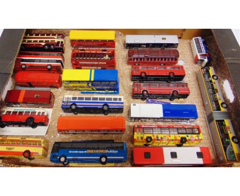 TWENTY-ONE 1/76 SCALE DIECAST MODEL BUSES &amp; COACHES  each mint or near mint (some lacking wing mirrors), all unboxed.