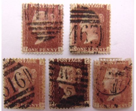 STAMPS - GREAT BRITAIN  Five QV 1d. reds (perf.), comprising Plates 211, 212, 214, 222 &amp; 224, used.