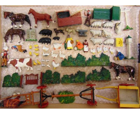 ASSORTED LEAD FARM ANIMALS, FIGURES &amp; ACCESSORIES  by Britains and others, some over-painted, all unboxed, (approximately