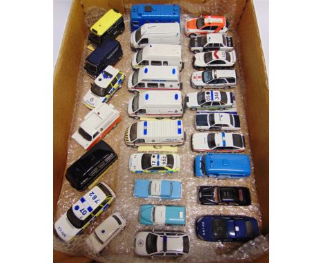 TWENTY-SEVEN 1/43 SCALE &amp; OTHER DIECAST MODEL POLICE VEHICLES  each mint or near mint (some lacking wing mirrors), all un