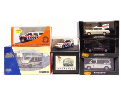 SEVEN 1/43 SCALE DIECAST &amp; CAST RESIN EMERGENCY VEHICLES  most mint or near mint, each boxed.