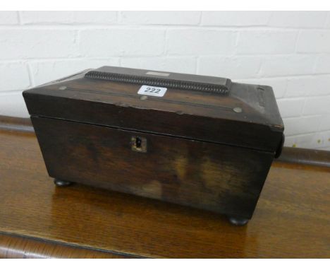 A Regency rose wood three division sarcophagus shaped tea caddy