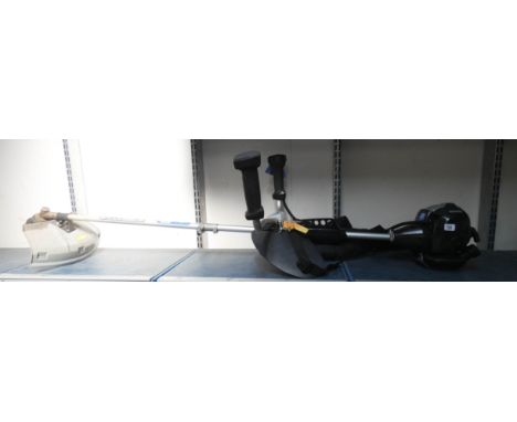 A McAllister petrol engine strimmer with shoulder strap 
