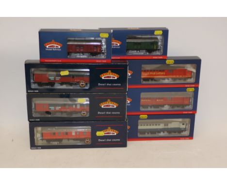 Bachmann OO Gauge BR Mail/Parcels Stock, including 3 Mk1 'POS' Vans in Post Office red, Royal Mail Letters red, and BR blue/g