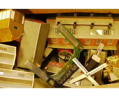 Large collection of Hornby and other maker 00 Gauge Station Buildings and card buildings,  including Hornby Canopy Station an