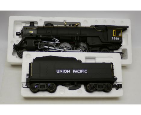 An Aristo-Craft G Gauge American 4-6-2 Locomotive and Tender,  ref 21408, in Union Pacific RR colours with sound tender, VG, 