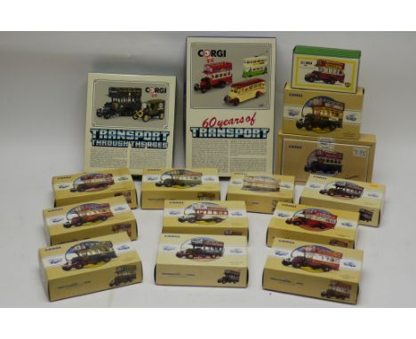 Corgi Classics, All boxed vintage buses and trams, including 97262 Double Decker Tram Blackpool, 96986 Thornycroft Bus Bright